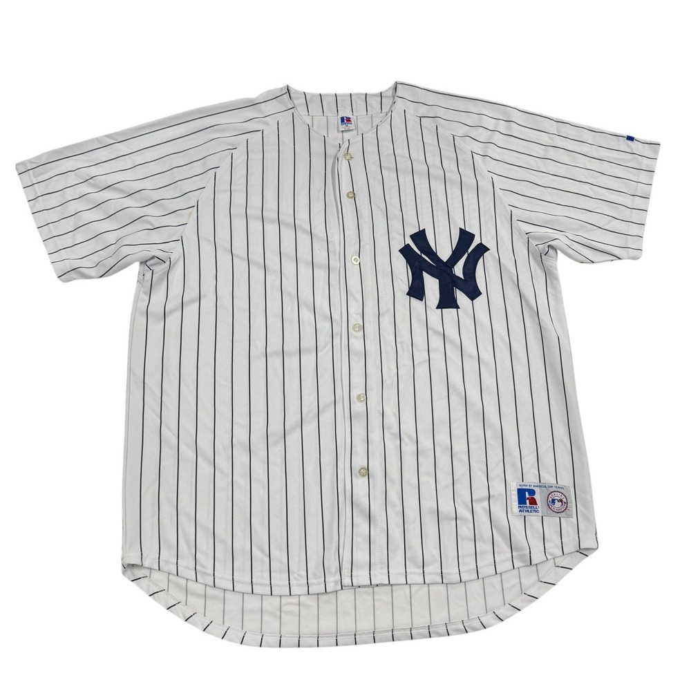 Vintage Russell Athletic New York Yankees Pinstripe Baseball Jersey Men 3X White
